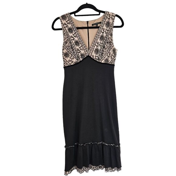 Vintage David Meister Tulip Lace V-Neck '90s Velvet Trim Evening Cocktail Dress - Picture 2 of 11